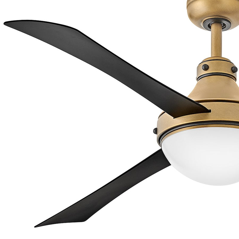 Hinkley Oliver 62in 3-Blade LED Smart Ceiling Fan | Traditional Heritage Brass and Matte Black Steel with White Glass | Covered | Model 905962FHB-LWD
