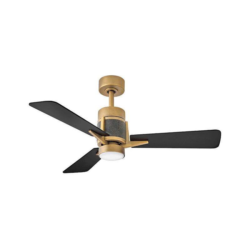 Hinkley Atticus 42in LED Smart Ceiling Fan | Modern Heritage Brass Steel and Matte Black Plywood Blades | Covered Patio & Living | Model 906242FHB-LDD
