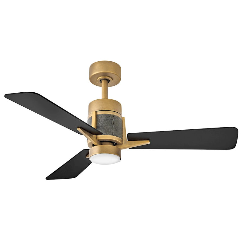 Hinkley Atticus 42in LED Smart Ceiling Fan | Modern Heritage Brass Steel and Matte Black Plywood Blades | Covered Patio & Living | Model 906242FHB-LDD