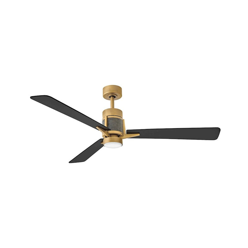 Hinkley Atticus 56in LED Smart Ceiling Fan | Modern Heritage Brass Steel and Matte Black Plywood Blades | Covered Patio & Living | Model 906256FHB-LDD