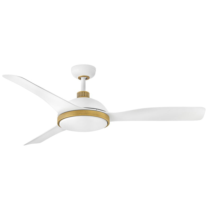 Hinkley Alba 56in LED Smart Ceiling Fan | Transitional Matte White Steel and Heritage Brass Accents | Covered Patio & Great Room | Model 906556FMW-LDD