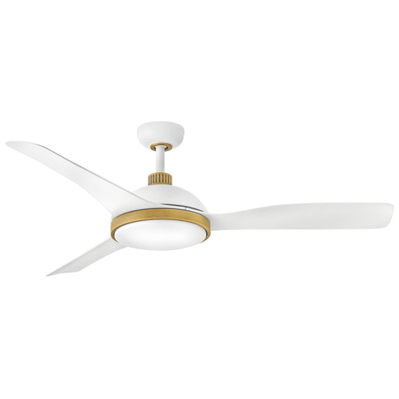 Hinkley Alba 56in LED Smart Ceiling Fan | Transitional Matte White Steel and Heritage Brass Accents | Covered Patio & Great Room | Model 906556FMW-LDD