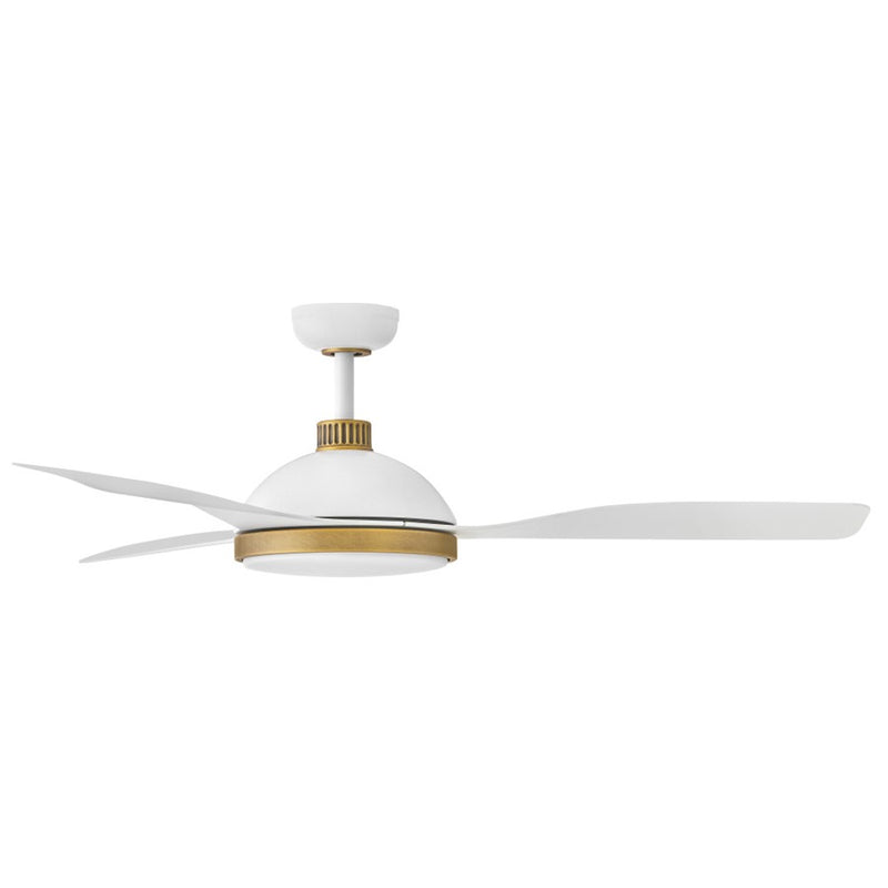 Hinkley Alba 56in LED Smart Ceiling Fan | Transitional Matte White Steel and Heritage Brass Accents | Covered Patio & Great Room | Model 906556FMW-LDD