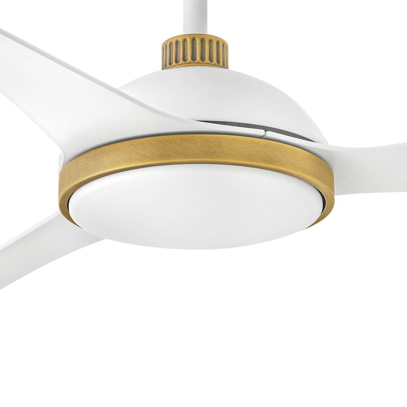 Hinkley Alba 56in LED Smart Ceiling Fan | Transitional Matte White Steel and Heritage Brass Accents | Covered Patio & Great Room | Model 906556FMW-LDD