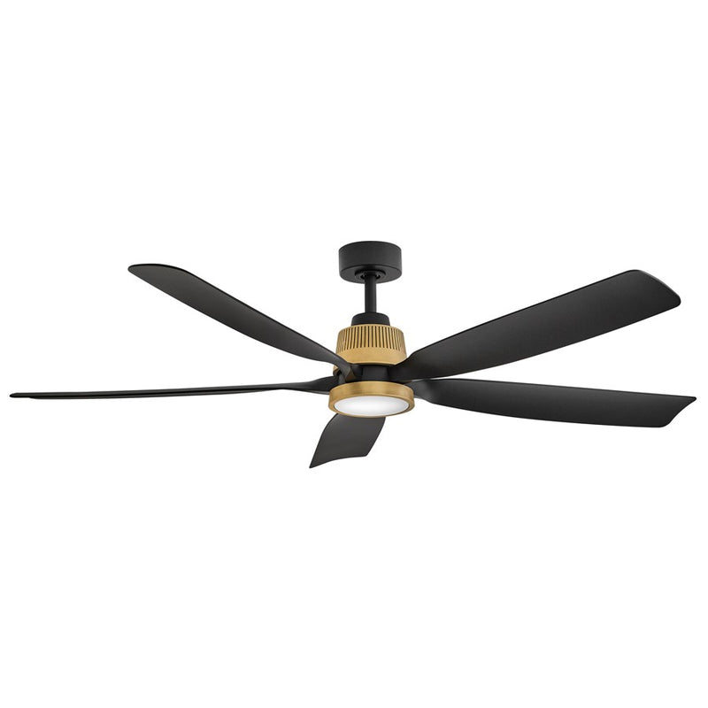 Hinkley Bodin 64in 5-Blade LED Smart Ceiling Fan | Transitional Heritage Brass Steel and Matte Black Composite Blades | Covered | Model 906564FHB-LDD