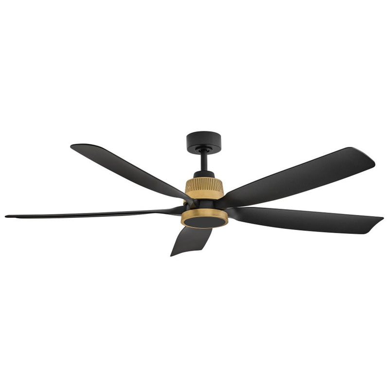 Hinkley Bodin 64in 5-Blade LED Smart Ceiling Fan | Transitional Heritage Brass Steel and Matte Black Composite Blades | Covered | Model 906564FHB-LDD