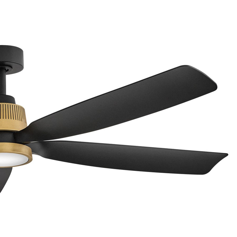Hinkley Bodin 64in 5-Blade LED Smart Ceiling Fan | Transitional Heritage Brass Steel and Matte Black Composite Blades | Covered | Model 906564FHB-LDD