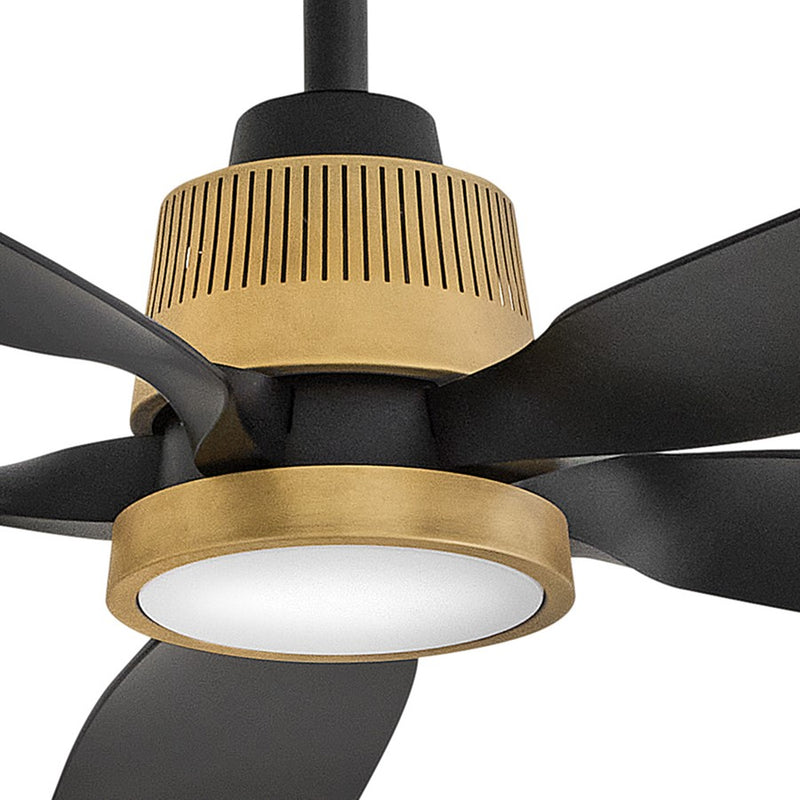 Hinkley Bodin 64in 5-Blade LED Smart Ceiling Fan | Transitional Heritage Brass Steel and Matte Black Composite Blades | Covered | Model 906564FHB-LDD