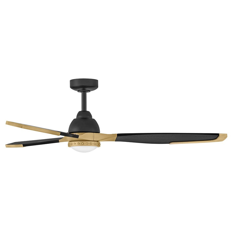 Hinkley Aileron 60in LED Smart Ceiling Fan | Industrial Matte Black Steel and Wood Blades with Heritage Brass Accent | Covered Patio | Model 906760FMB-LDD