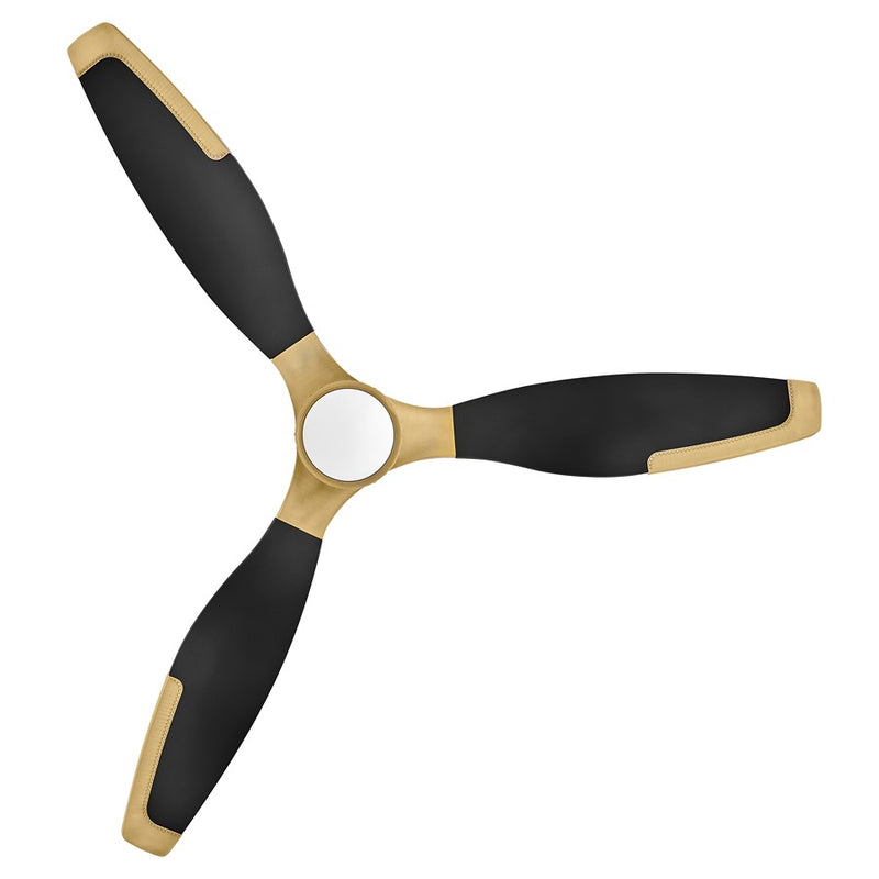 Hinkley Aileron 60in LED Smart Ceiling Fan | Industrial Matte Black Steel and Wood Blades with Heritage Brass Accent | Covered Patio | Model 906760FMB-LDD