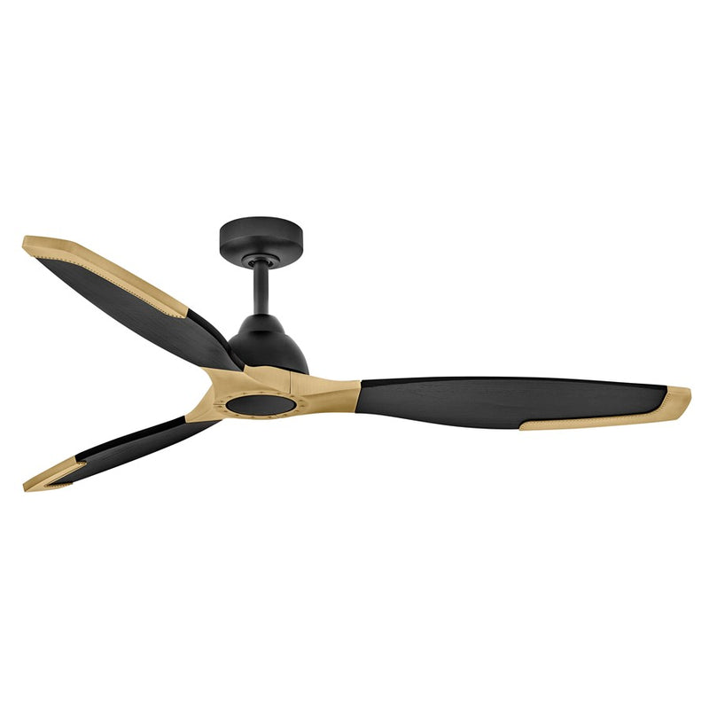 Hinkley Aileron 60in LED Smart Ceiling Fan | Industrial Matte Black Steel and Wood Blades with Heritage Brass Accent | Covered Patio | Model 906760FMB-LDD