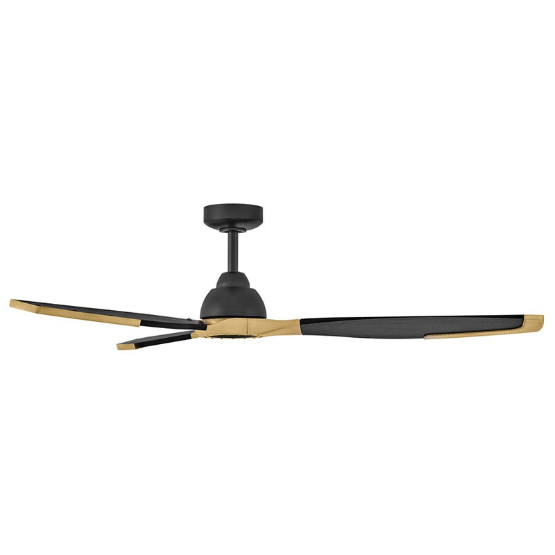 Hinkley Aileron 60in LED Smart Ceiling Fan | Industrial Matte Black Steel and Wood Blades with Heritage Brass Accent | Covered Patio | Model 906760FMB-LDD