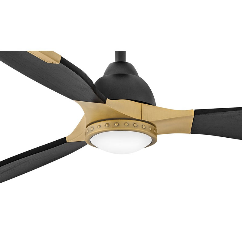 Hinkley Aileron 60in LED Smart Ceiling Fan | Industrial Matte Black Steel and Wood Blades with Heritage Brass Accent | Covered Patio | Model 906760FMB-LDD