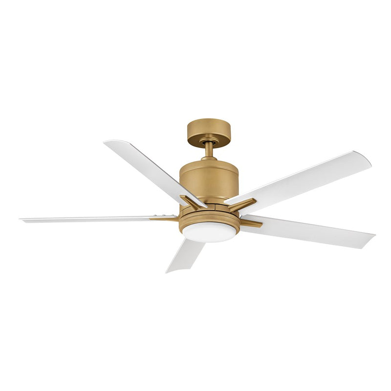 Hinkley Vail 52in LED Smart Ceiling Fan | Transitional Heritage Brass Steel and Matte White Composite Blades with Etched Opal Glass | Model 907052FHB-LWD