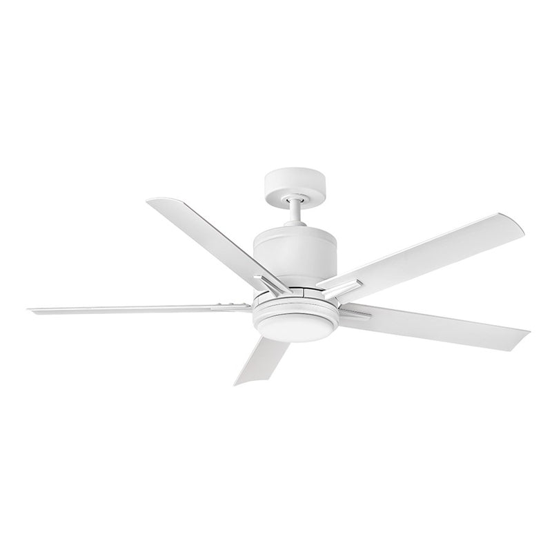 Hinkley Vail 52in 1-Light LED Smart Ceiling Fan | Transitional Matte White Steel and Etched Opal Glass | Indoor & Outdoor Wet | Model 907052FMW-LWD