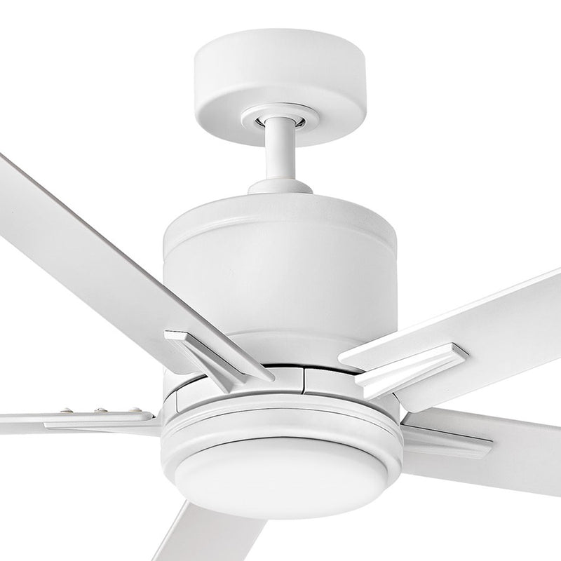 Hinkley Vail 52in 1-Light LED Smart Ceiling Fan | Transitional Matte White Steel and Etched Opal Glass | Indoor & Outdoor Wet | Model 907052FMW-LWD