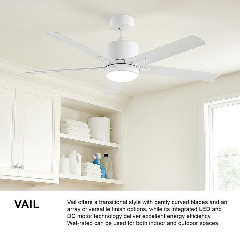 Hinkley Vail 52in 1-Light LED Smart Ceiling Fan | Transitional Matte White Steel and Etched Opal Glass | Indoor & Outdoor Wet | Model 907052FMW-LWD