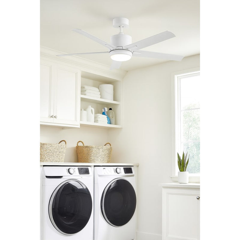 Hinkley Vail 52in 1-Light LED Smart Ceiling Fan | Transitional Matte White Steel and Etched Opal Glass | Indoor & Outdoor Wet | Model 907052FMW-LWD
