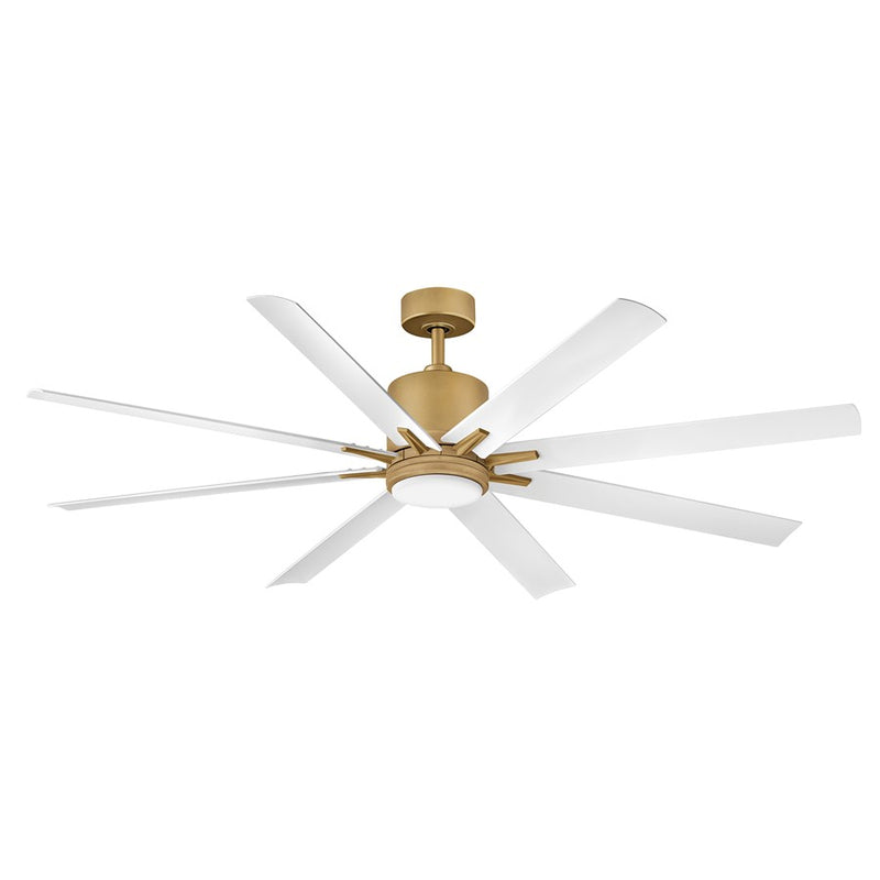 Hinkley Vantage 66in 8-Blade LED Smart Ceiling Fan | Transitional Heritage Brass Steel and Matte White Composite Blades with Etched | Model 907166FHB-LWD
