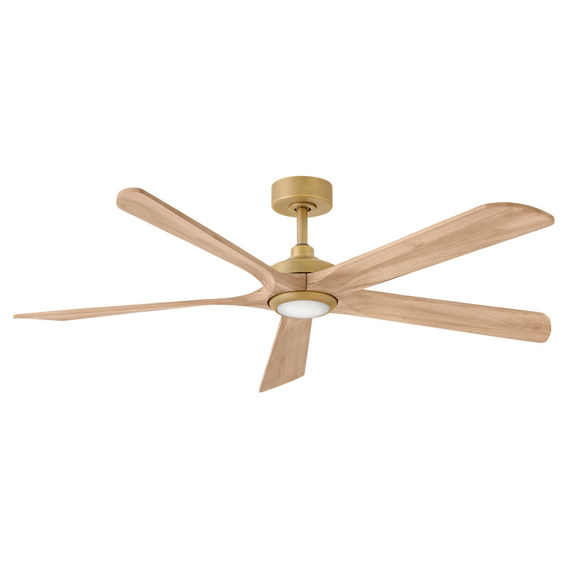 Hinkley Layton 58in LED Smart Ceiling Fan | Transitional Heritage Brass Steel and Natural Wood Blades | Living Room & Covered Patio | Model 907358FHB-LDD