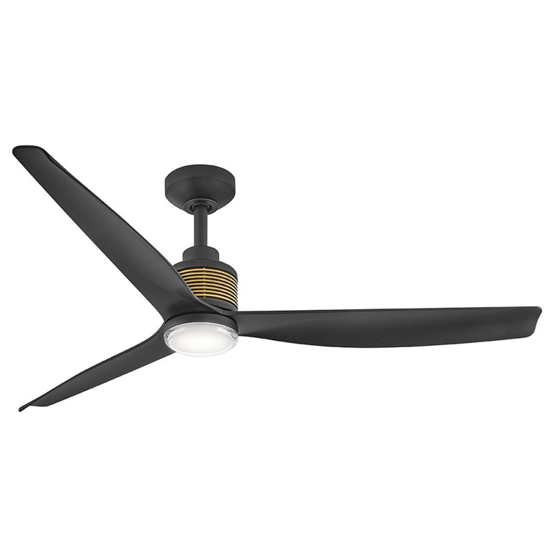 Hinkley Lumina 52in 3-Blade LED Smart Ceiling Fan | Transitional Matte Black Steel and Heritage Brass Accents with Clear Acrylic | Model 908052FMB-LDD