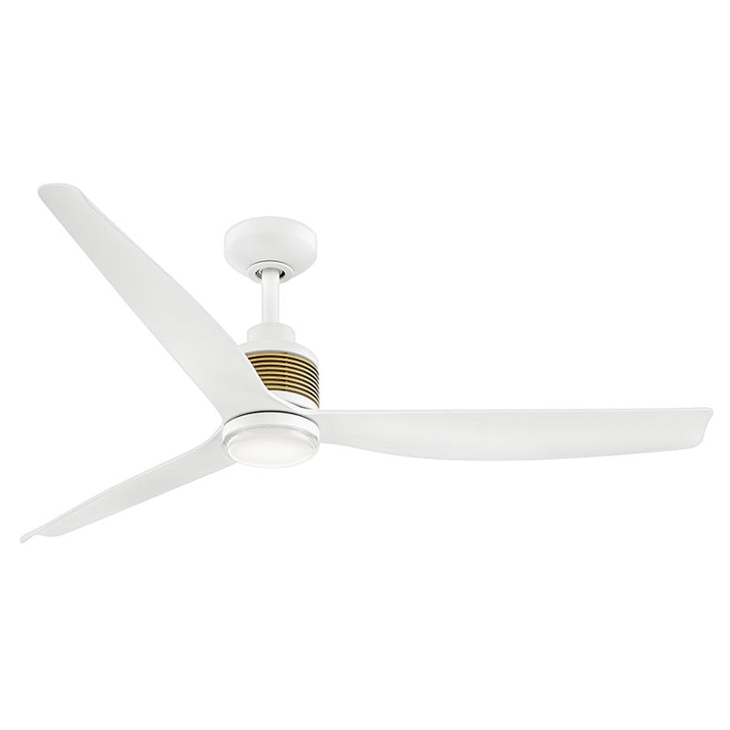 Hinkley Oris 52in LED Smart Ceiling Fan | Transitional Matte White Steel and Heritage Brass Accents | Covered Patio & Living Room | Model 908052FMW-LDD