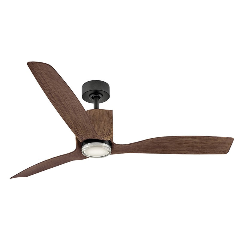 Hinkley Sven 54in 3-Blade LED Smart Ceiling Fan | Modern Matte Black Steel and Driftwood Composite Blades | Covered Patio & Indoor | Model 908154FMB-LDD