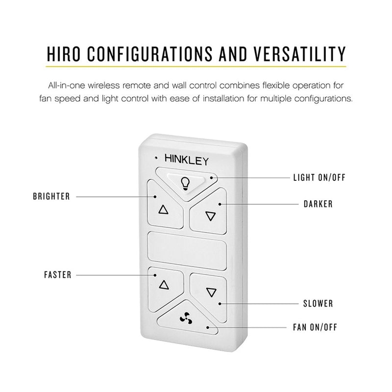 Hinkley HIRO Control Non Reversing White Fan Remote & Wall Control | Composite | Living Room & Bedroom Fan Accessory | 3 x 3 x 5 in | Model 980014FWH
