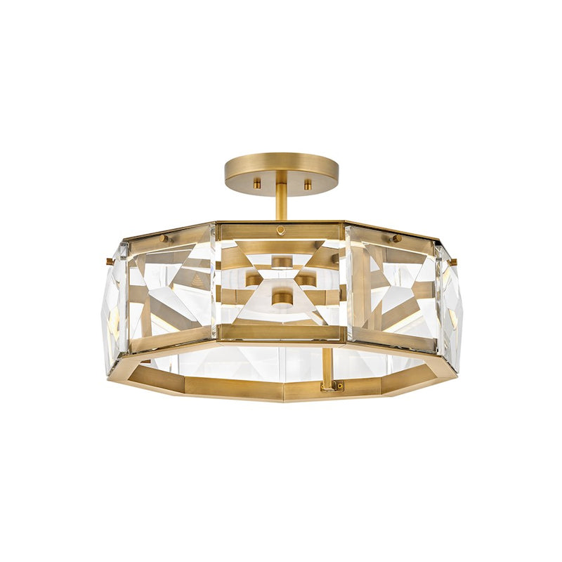 Hinkley Jolie 20in 6-Light LED Semi-Flush Mount | Transitional Glam Heritage Brass Steel and Faceted Clear Crystal | Bedroom & Living | Model FR30103HBR