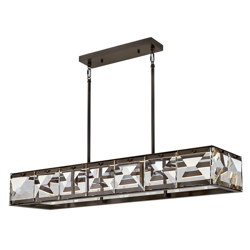 Hinkley Jolie 45in 1-Light Linear Chandelier | Transitional Glam Black Oxide Steel and Faceted Clear Crystal | Living Room & Dining Room | Model FR30106BX