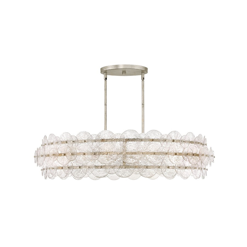Hinkley Rene 45in 8-Light Drum Chandelier | Modern Glacial Steel and Clear Pressed Glass | Living Room & Dining Room | 45 x 45 x 10 in | Model FR30124GG