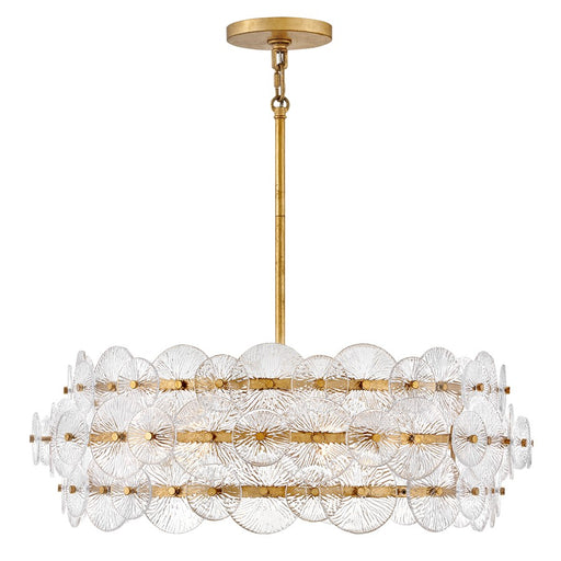 Fredrick Ramond Rene 6Lt Chandelier, Distressed Brass/Clear Pressed - FR30126DA