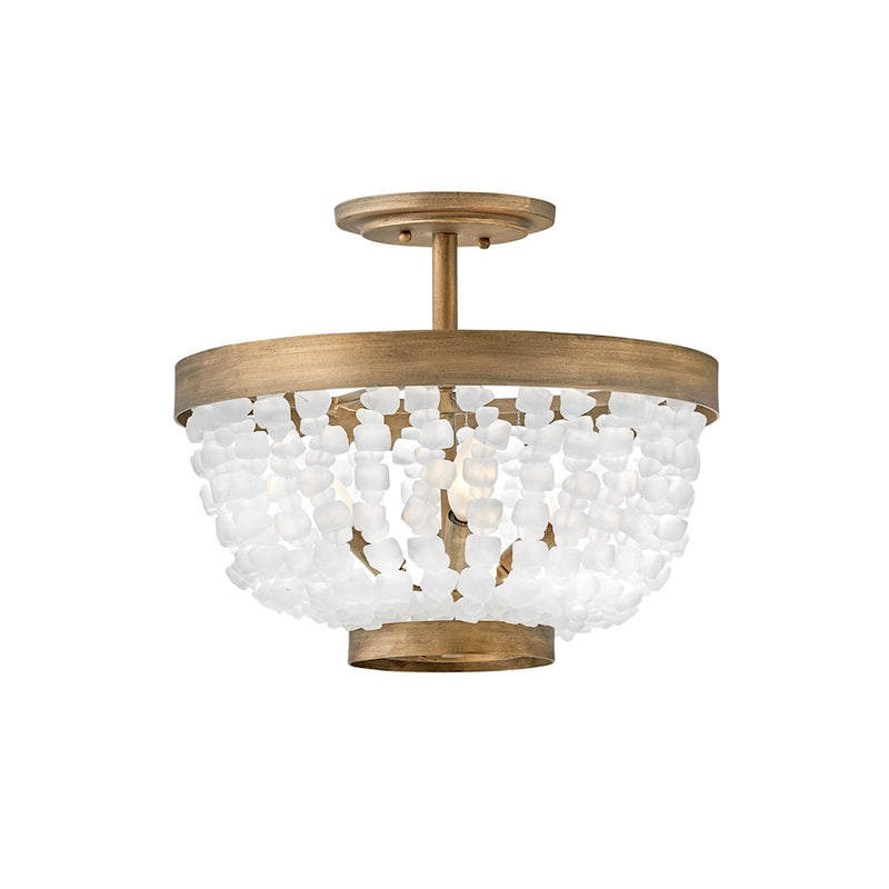 Hinkley Dune 16in 4-Light Semi-Flush Mount | Transitional Coastal Burnished Gold Steel and White Sea Glass | Bedroom & Living Room | 16 | Model FR30203BNG