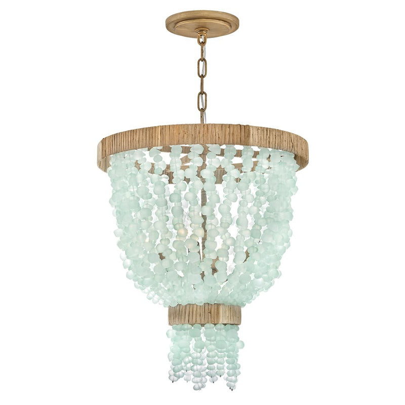 Hinkley Dune 18in 4-Light Pendant | Transitional Coastal Burnished Gold Steel and Blue Sea Glass | Living Room & Dining Room | 18 x | Model FR30204BNG-BG