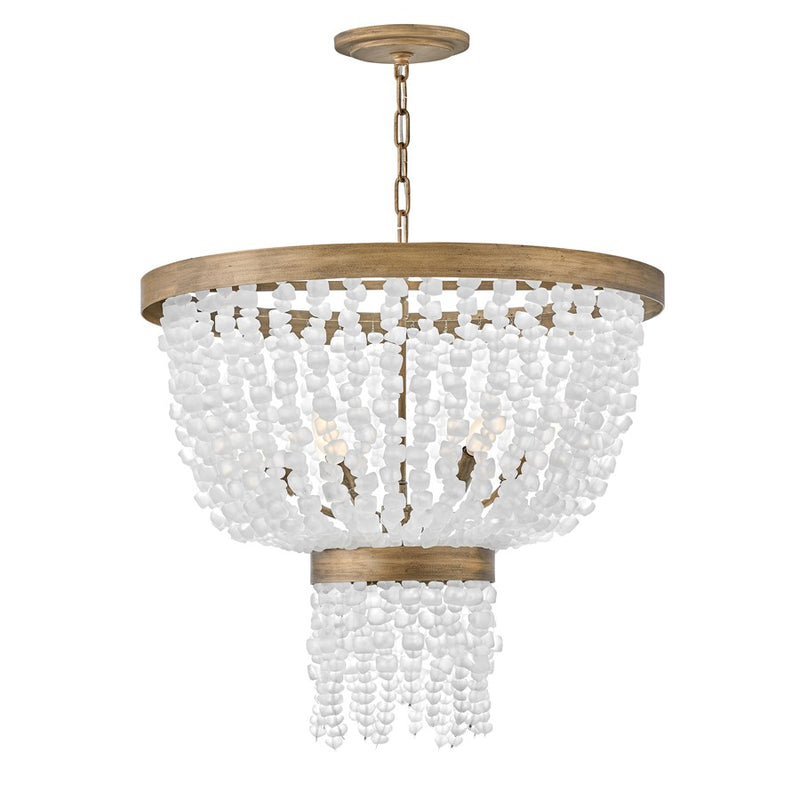 Hinkley Dune 25in 6-Light Chandelier | Transitional Burnished Gold Steel and Soft White Sea Glass | Kitchen Island & Dining Room | 25 x | Model FR30206BNG