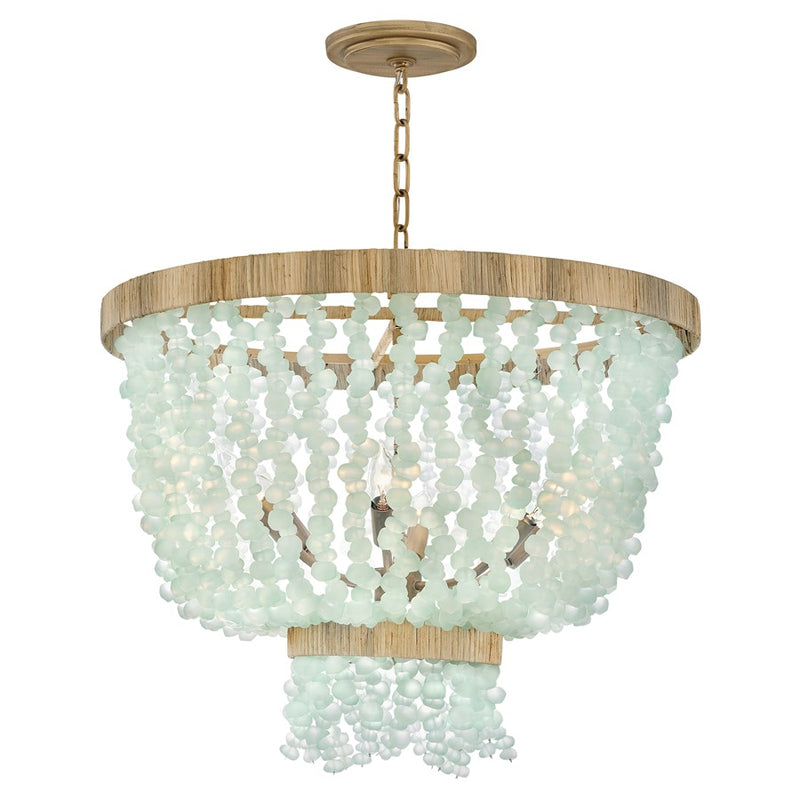 Fredrick Ramond Dune 6Lt Chandelier, Gold/Blue Sea Glass