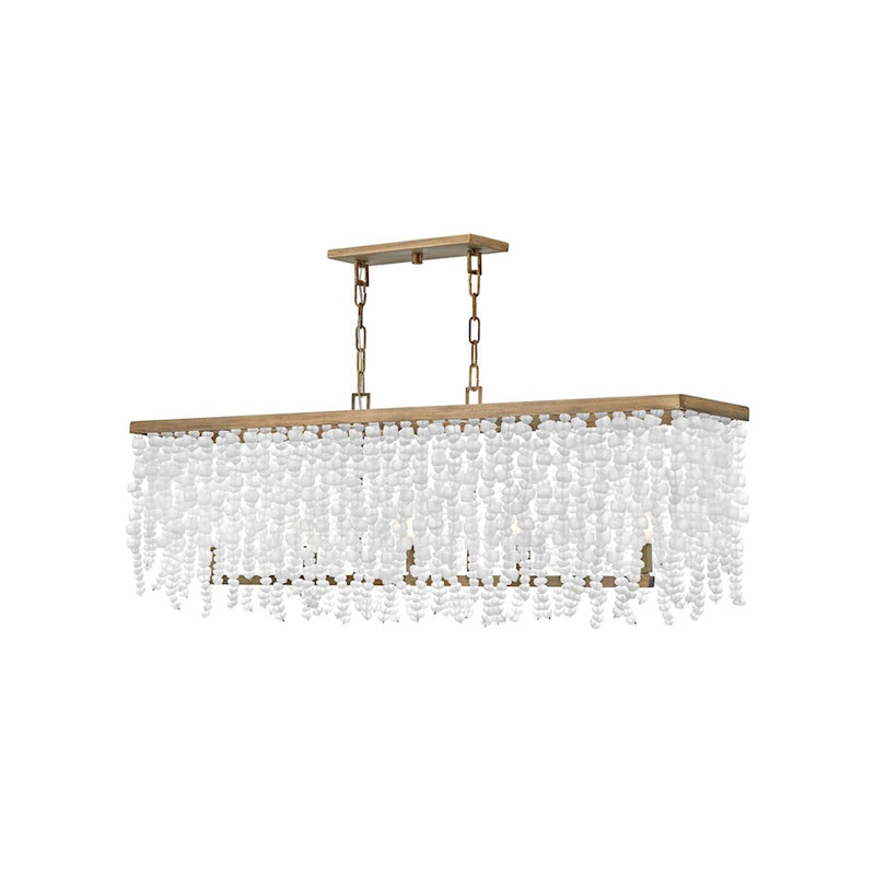 Hinkley Dune 48in 5-Light Linear Chandelier | Transitional Coastal Burnished Gold Steel and White Sea Glass | Dining Room & Living Room | Model FR30208BNG