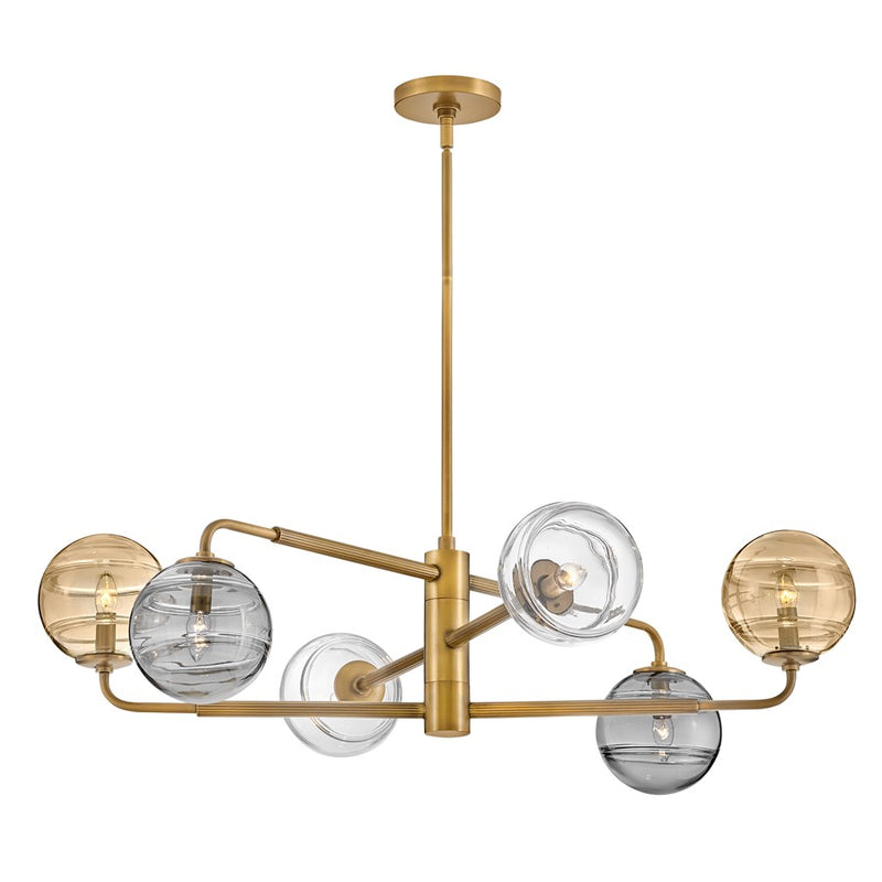 Fredrick Ramond Oberon 6Lt Chandelier, Brass/Multi-Colored Swirl