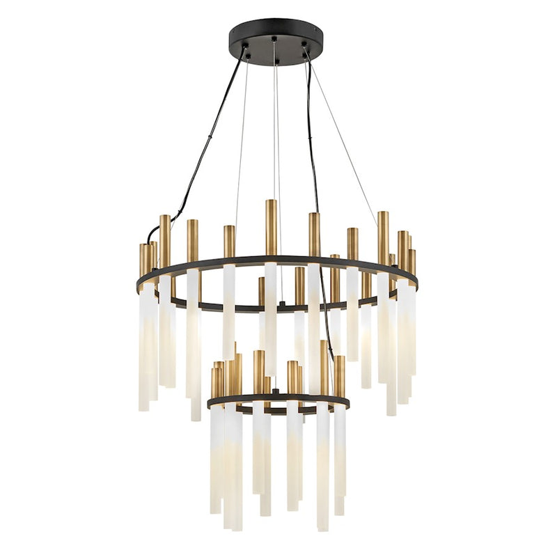 Hinkley Echo 26in 93W LED Multi Tier Chandelier | Modern Black Steel and Etched Acrylic | Living Room & Dining Room | 26 x 26 x 29 in | Model FR30708BLK