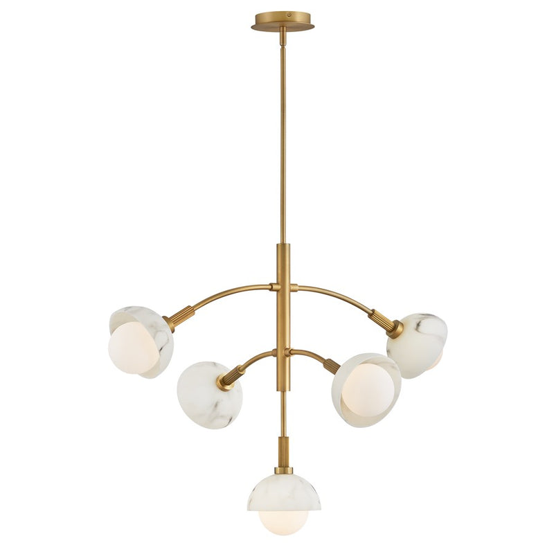 Hinkley Phoebe 33in 5-Light Chandelier | Transitional Heritage Brass Steel and Cased Opal Faux Alabaster Glass | Dining Room & Living | Model FR38405HB
