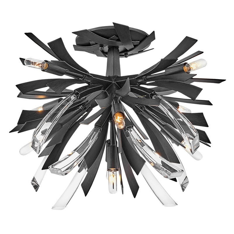 Hinkley Fredrick Ramond Vida 24in 9-Light Semi-Flush Mount | Transitional Glam Brushed Graphite Steel and Crystal Accents | Living Room | Model FR40903BGR
