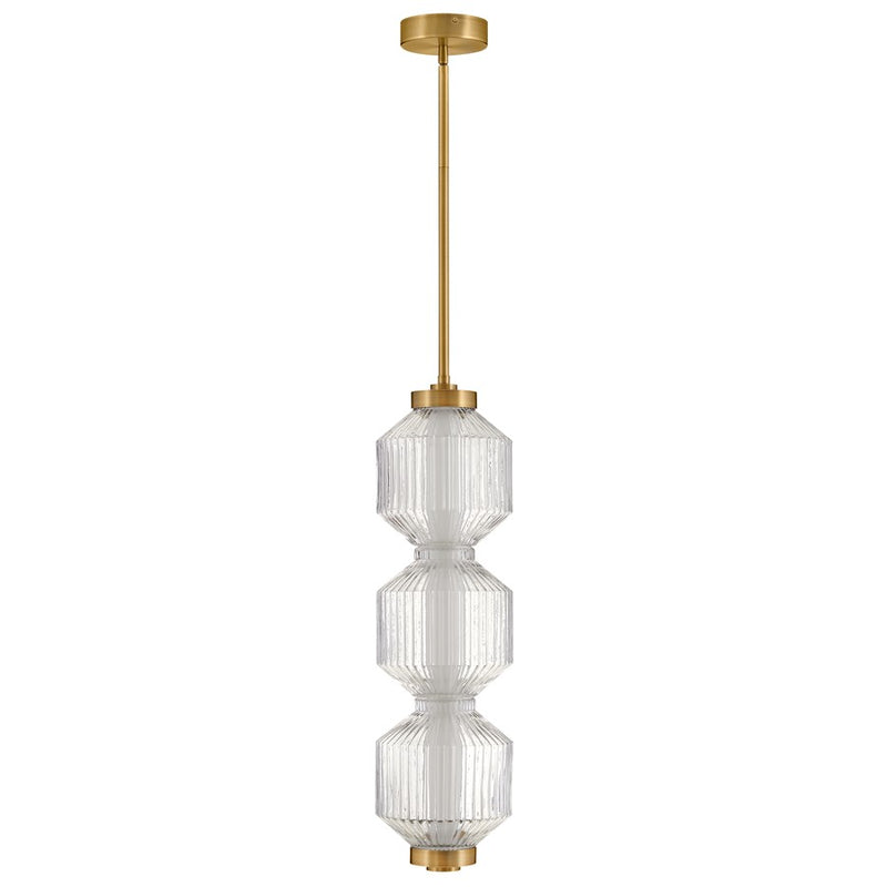 Fredrick Ramond Reign LED Pendant, Lacquered Brass/Clear Ribbed