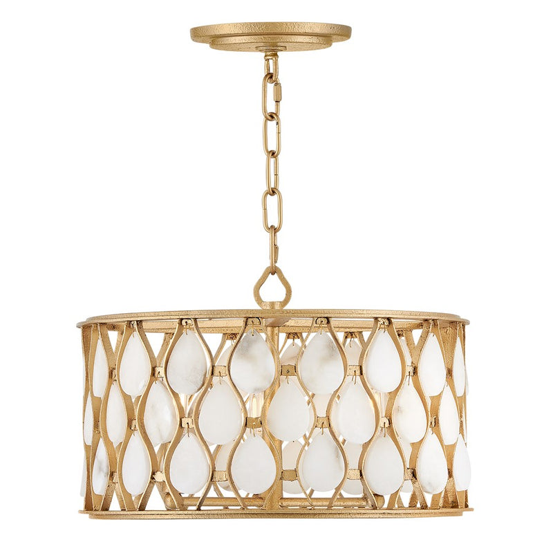 Hinkley Estie 16in 3-Light Semi-Flush Mount | Traditional Piastra Gold Steel and Natural Alabaster Stone | Living Room & Bedroom Ceiling | Model FR41503PI