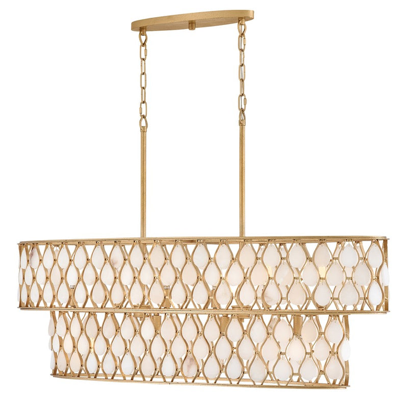 Hinkley Estie 48in 10-Light Linear Chandelier | Traditional Piastra Gold Steel and Alabaster Stone | Living Room & Dining Room | 14 x 48 | Model FR41509PI