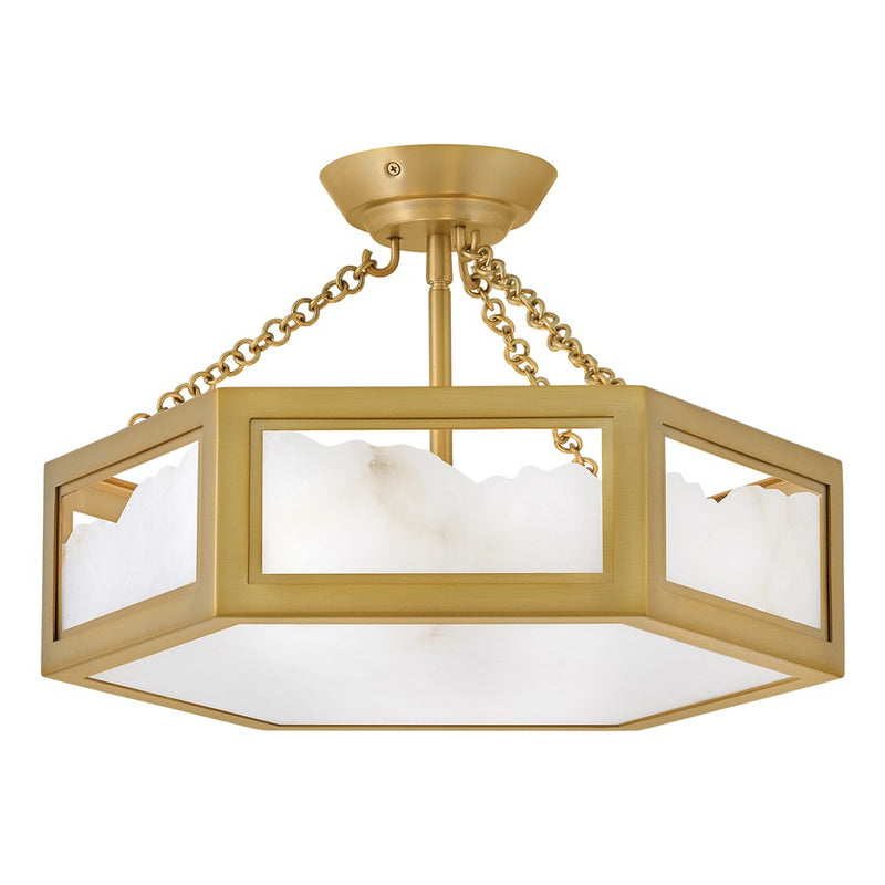 Hinkley Veleta 17in 6-Light Semi Flush Mount | Transitional Lacquered Brass Steel and Alabaster Glass | Living Room & Dining Room | 17 | Model FR41533LCB