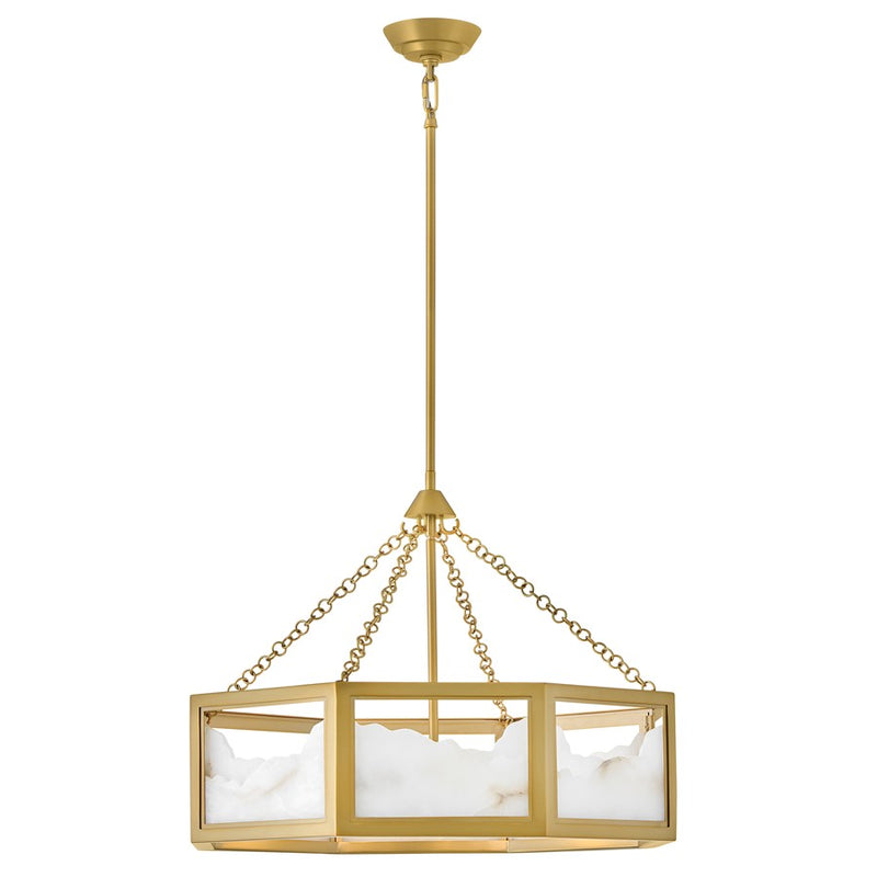 Hinkley Veleta 26in 8-Light Drum Chandelier | Transitional Lacquered Brass Steel and Alabaster Glass | Living Room & Dining Room | 26 x | Model FR41534LCB