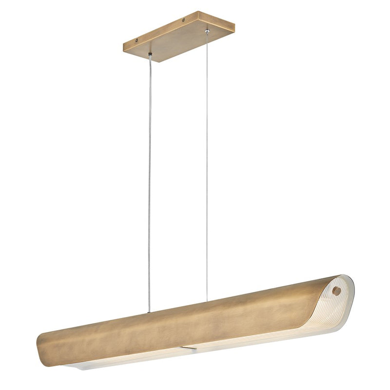 Fredrick Ramond Arco Chandelier, Heritage Brass/Heavy Clear Ribbed