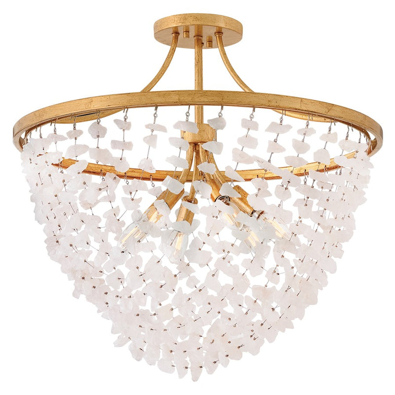 Hinkley Myra 24in 6-Light Semi-Flush Mount | Transitional Distressed Brass Steel and Rock Crystal | Living Room & Foyer | 24 x 24 x 22.5 | Model FR41591DA