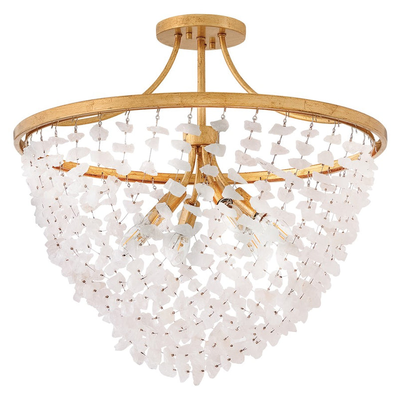 Hinkley Myra 24in 6-Light Semi-Flush Mount | Transitional Distressed Brass Steel and Rock Crystal | Living Room & Foyer | 24 x 24 x 22.5 | Model FR41591DA