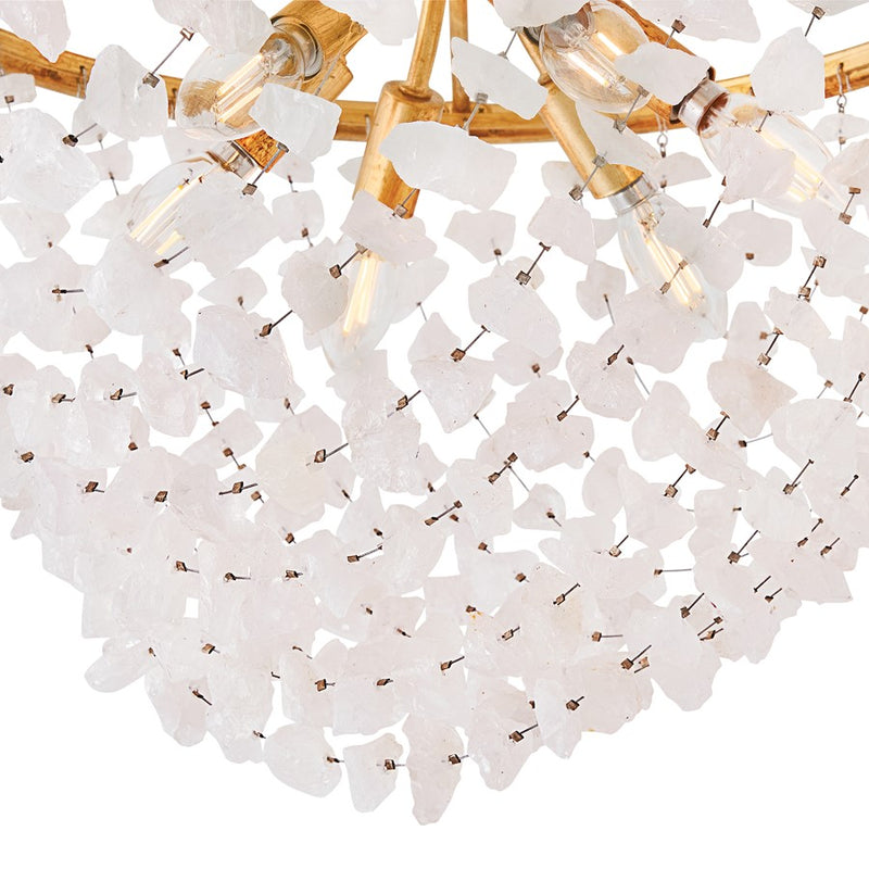 Hinkley Myra 24in 6-Light Semi-Flush Mount | Transitional Distressed Brass Steel and Rock Crystal | Living Room & Foyer | 24 x 24 x 22.5 | Model FR41591DA